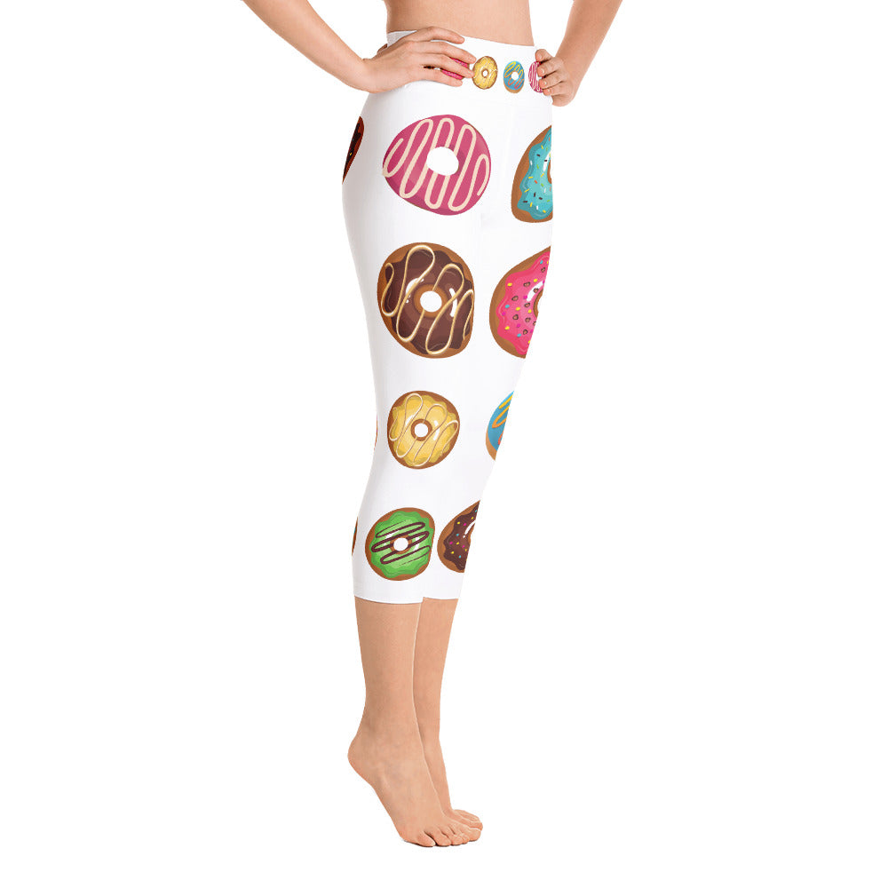 Donuts Yoga Capri Leggings (White)
