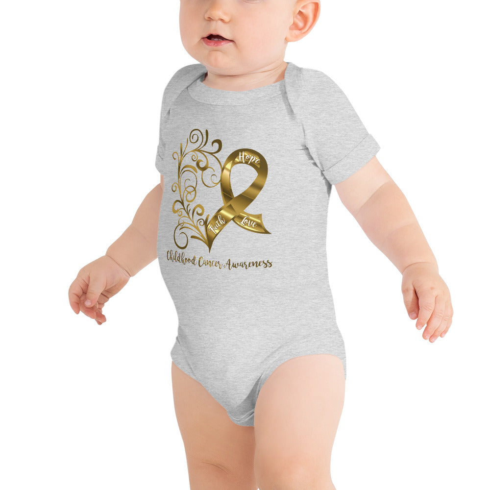 Childhood Cancer Awareness Heart Baby Short Sleeve One-Piece