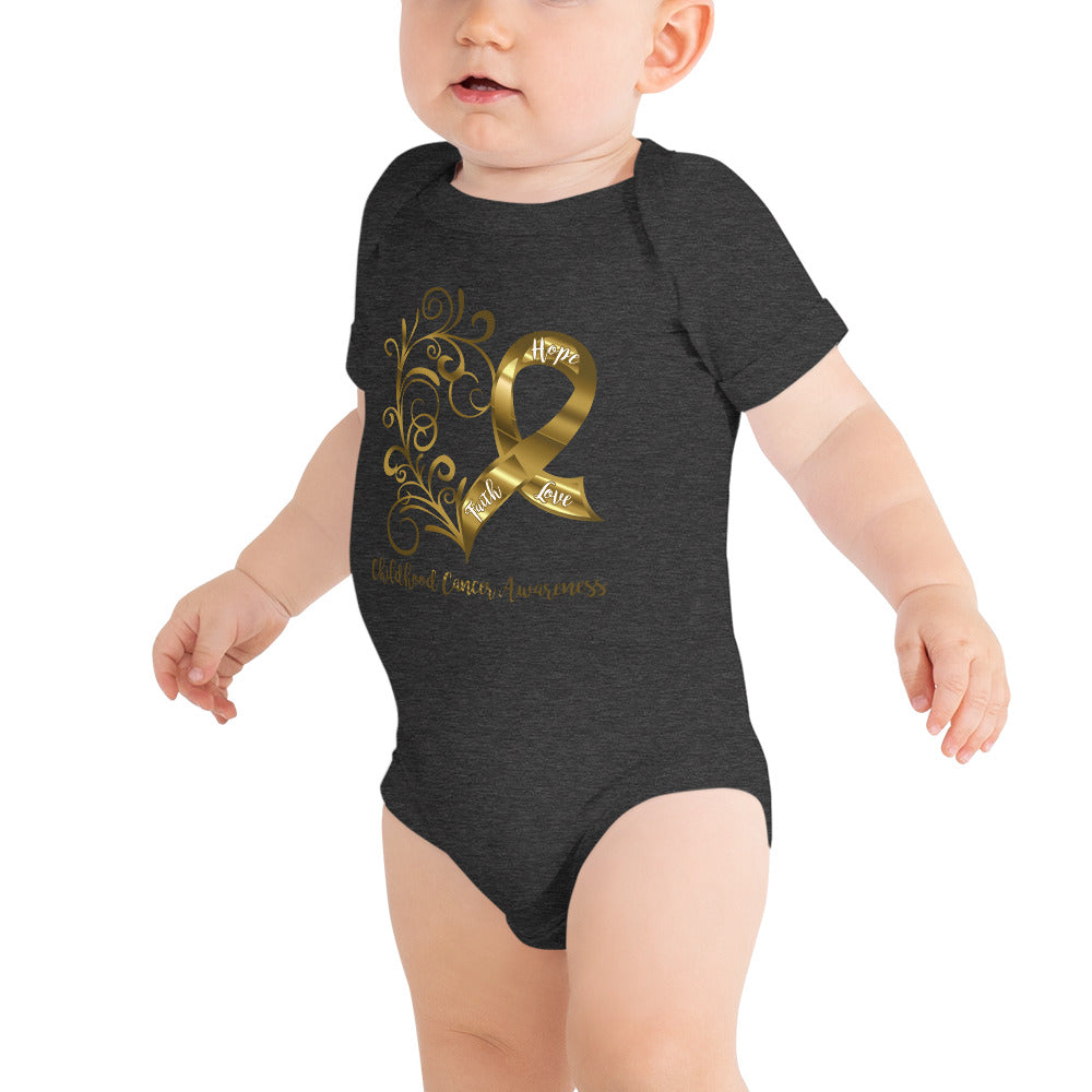 Childhood Cancer Awareness Heart Baby Short Sleeve One-Piece