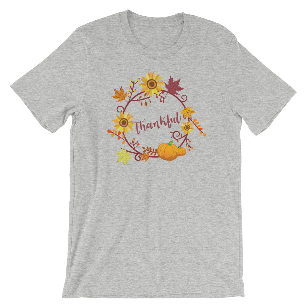 Thankful Pumpkin Sunflower Wreath Cotton T-Shirt