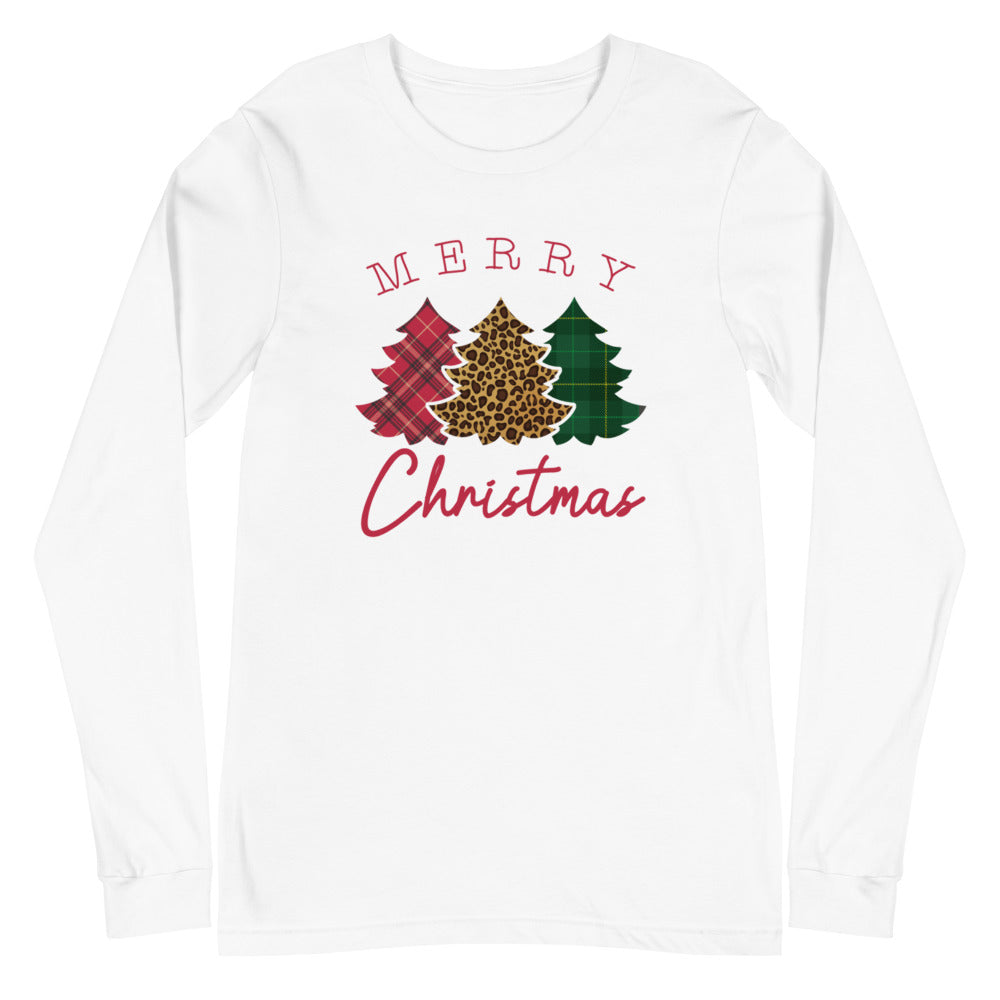 Leopard Flannel Christmas Trees Long Sleeve Tee - Light Colors