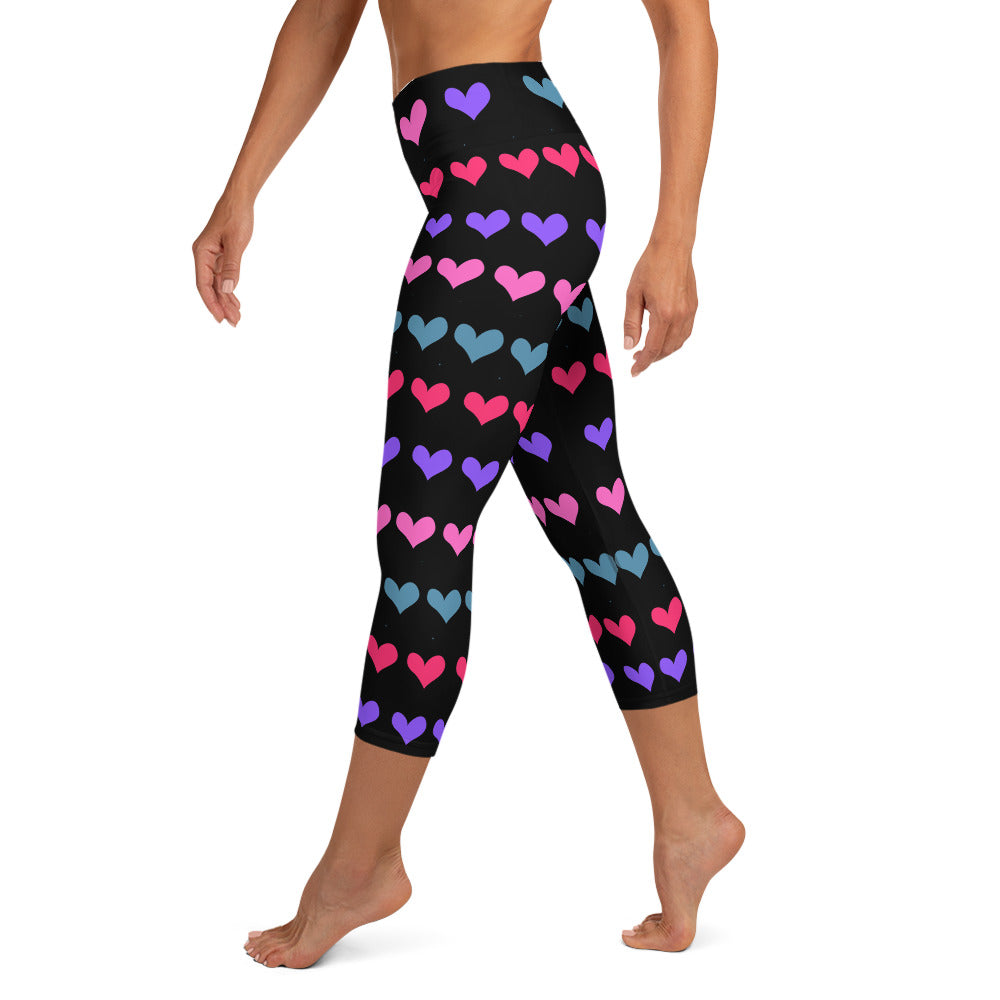 Multicolor Heart Yoga Capri Leggings