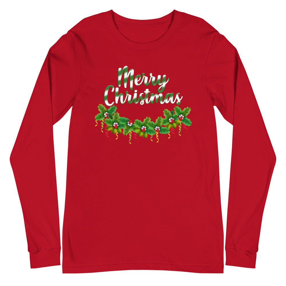 Merry Christmas Green Candy Cane Long Sleeve Tee
