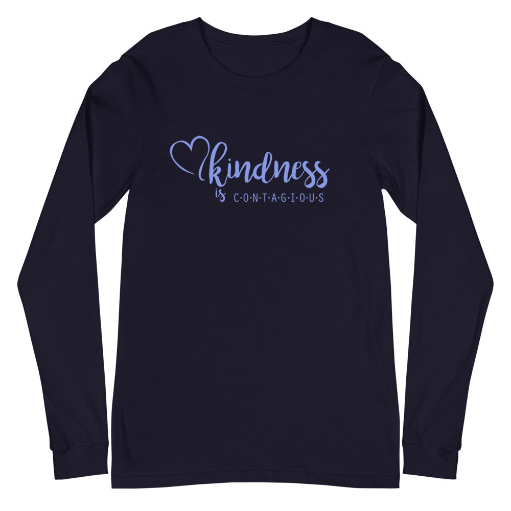 Kindness is Contagious Blue Font Long Sleeve Tee