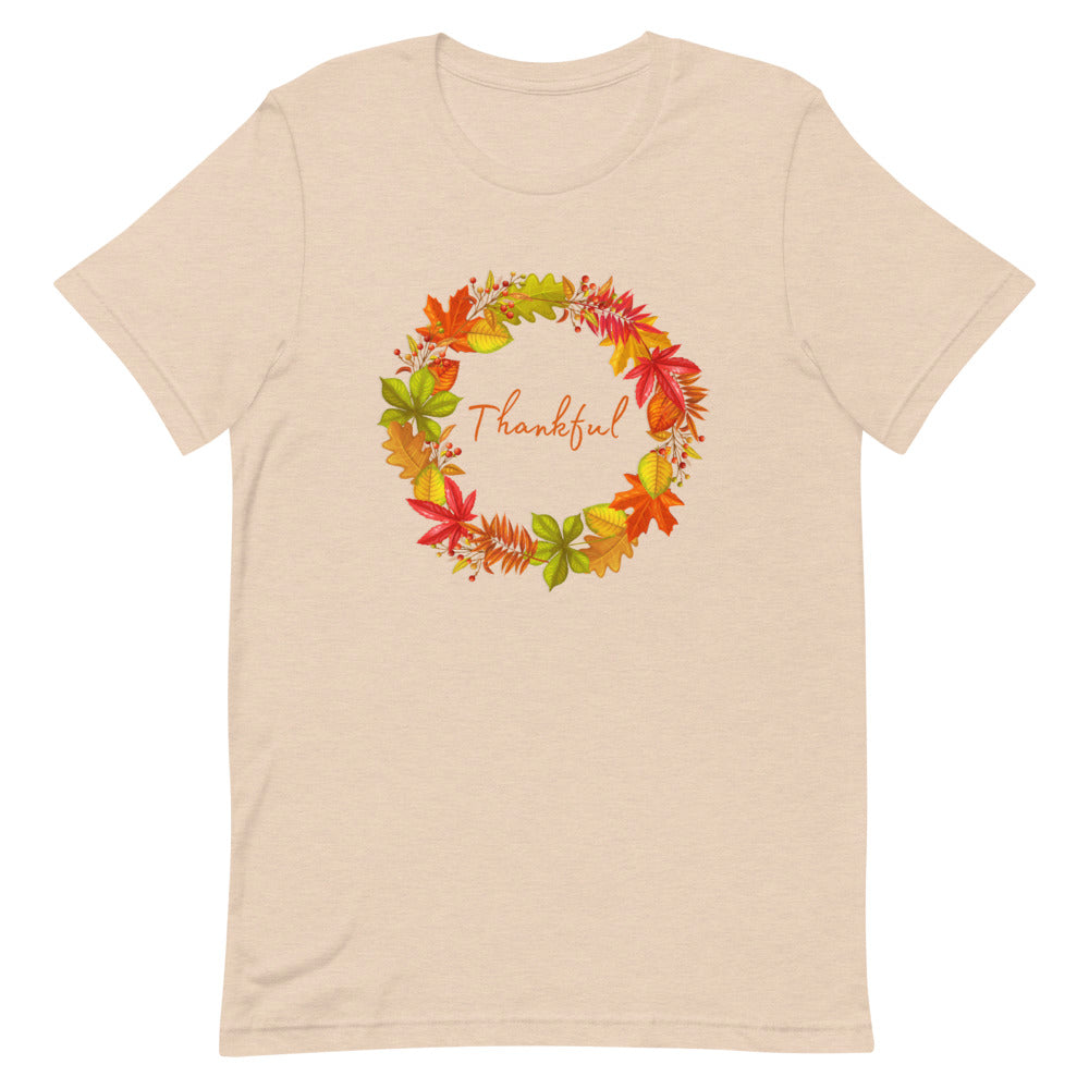 Thankful Autumn Leaf Wreath T-Shirt - Light Colors