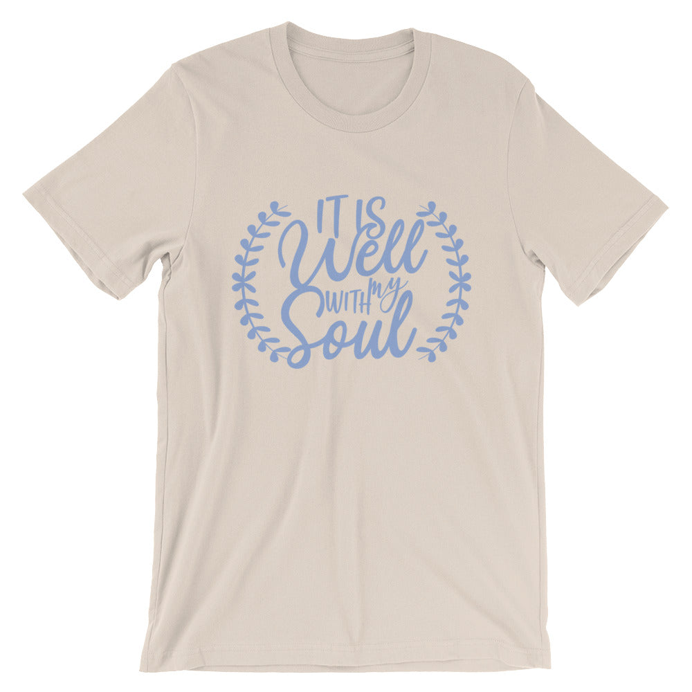 It Is Well With My Soul Blue Laurel Cotton T-Shirt