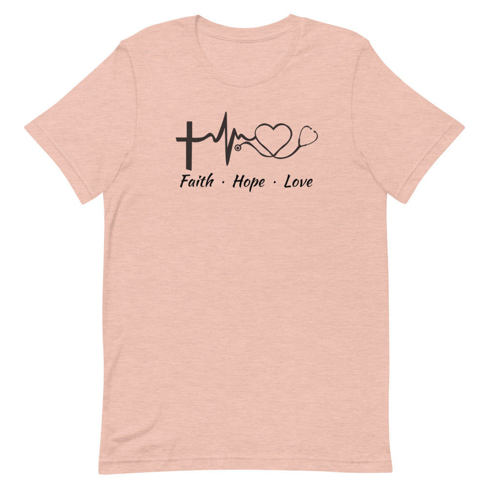 Faith Hope Love Heart Stethoscope T-Shirt - Light Colors