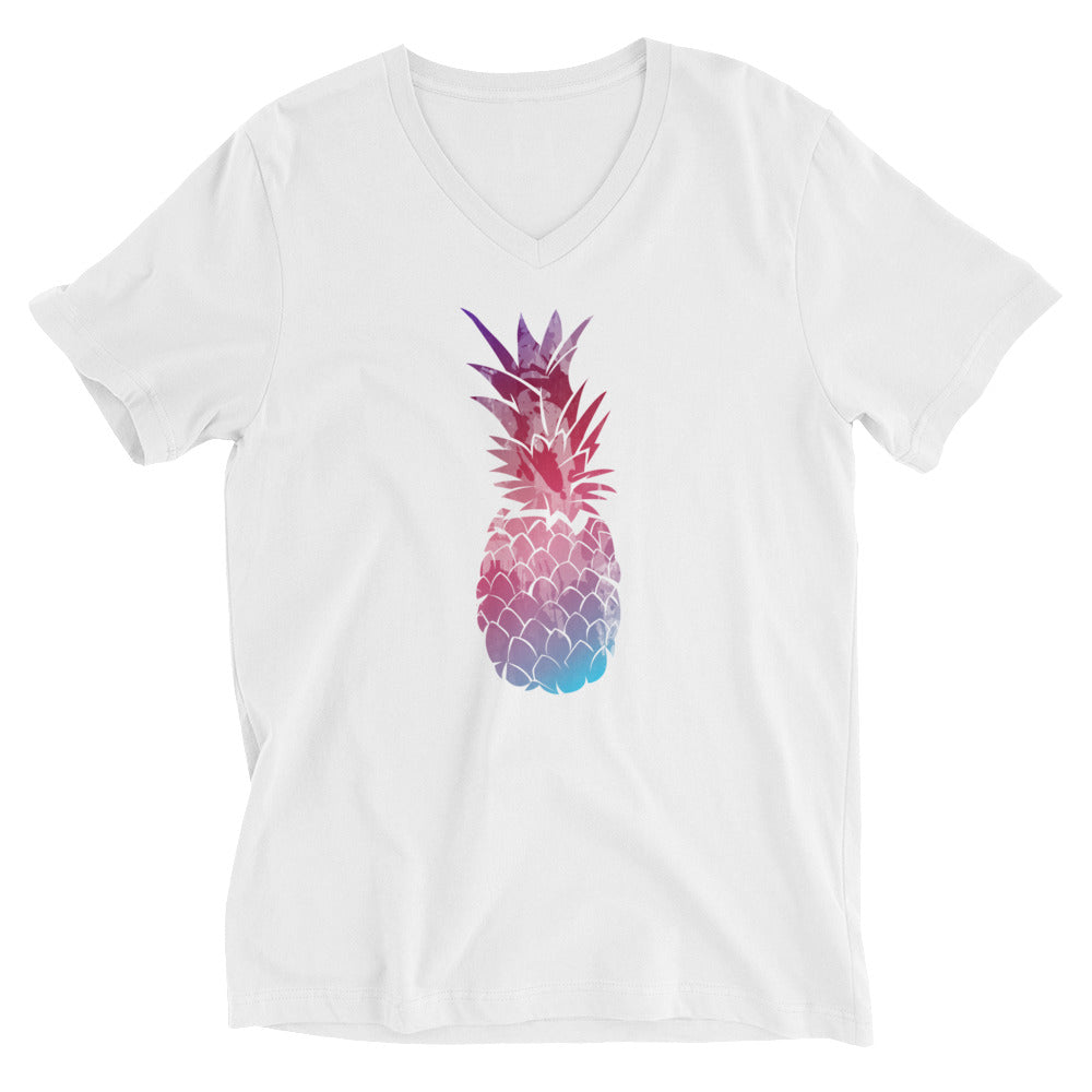 Purple Blue Pineapple Cotton V-Neck T-Shirt