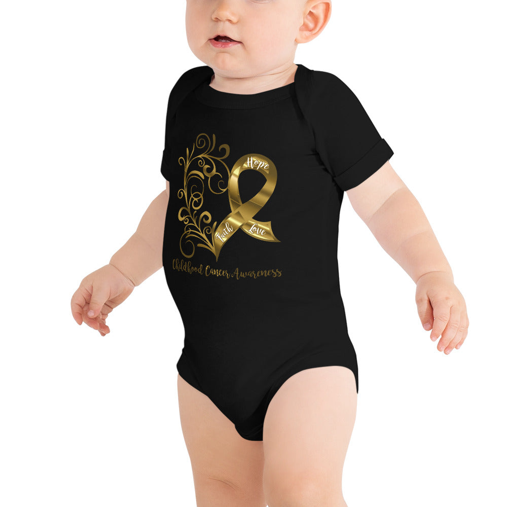 Childhood Cancer Awareness Heart Baby Short Sleeve One-Piece