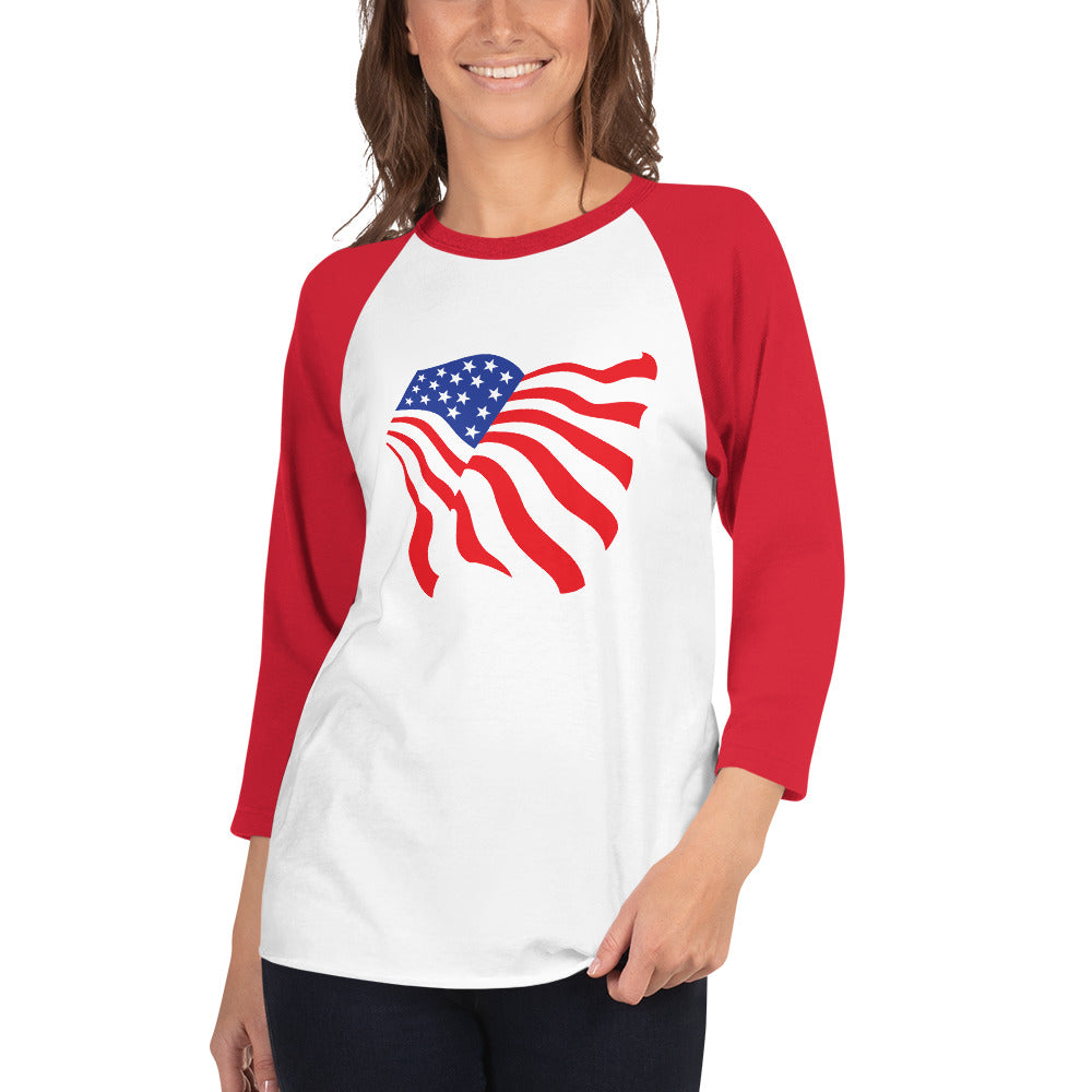 American Flag 3/4 Sleeve Raglan/Baseball Tee (White/Red)