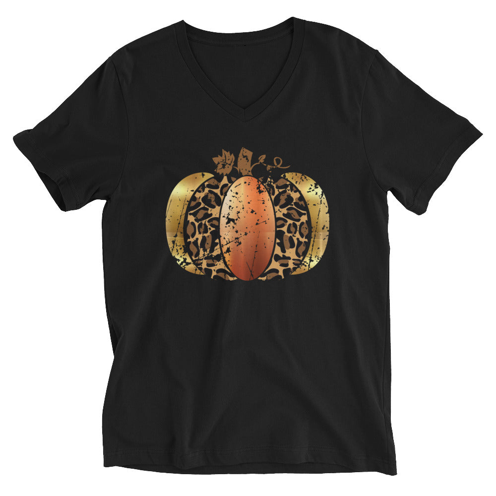 Leopard/Bronze/Gold Pumpkin V-Neck T-Shirt