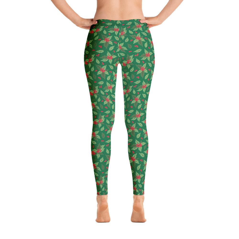 Christmas Holly Kelly Green Full Length Leggings (Size Small) (Quick Ship)