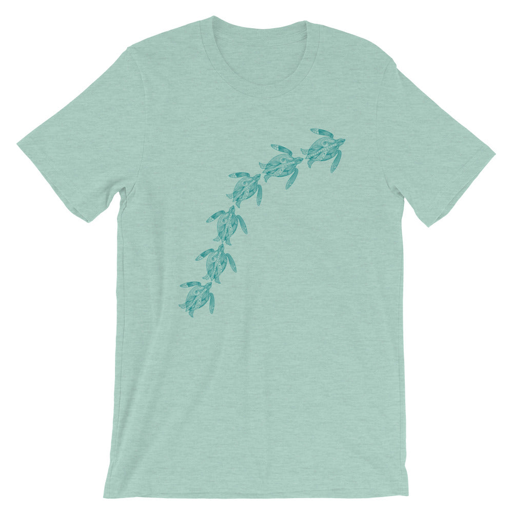 Teal Swimming Sea Turtles Cotton T-Shirt