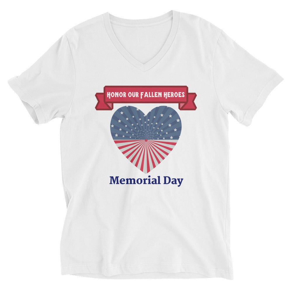 "Honor Our Fallen Heroes" Memorial Day V-Neck Cotton T-Shirt