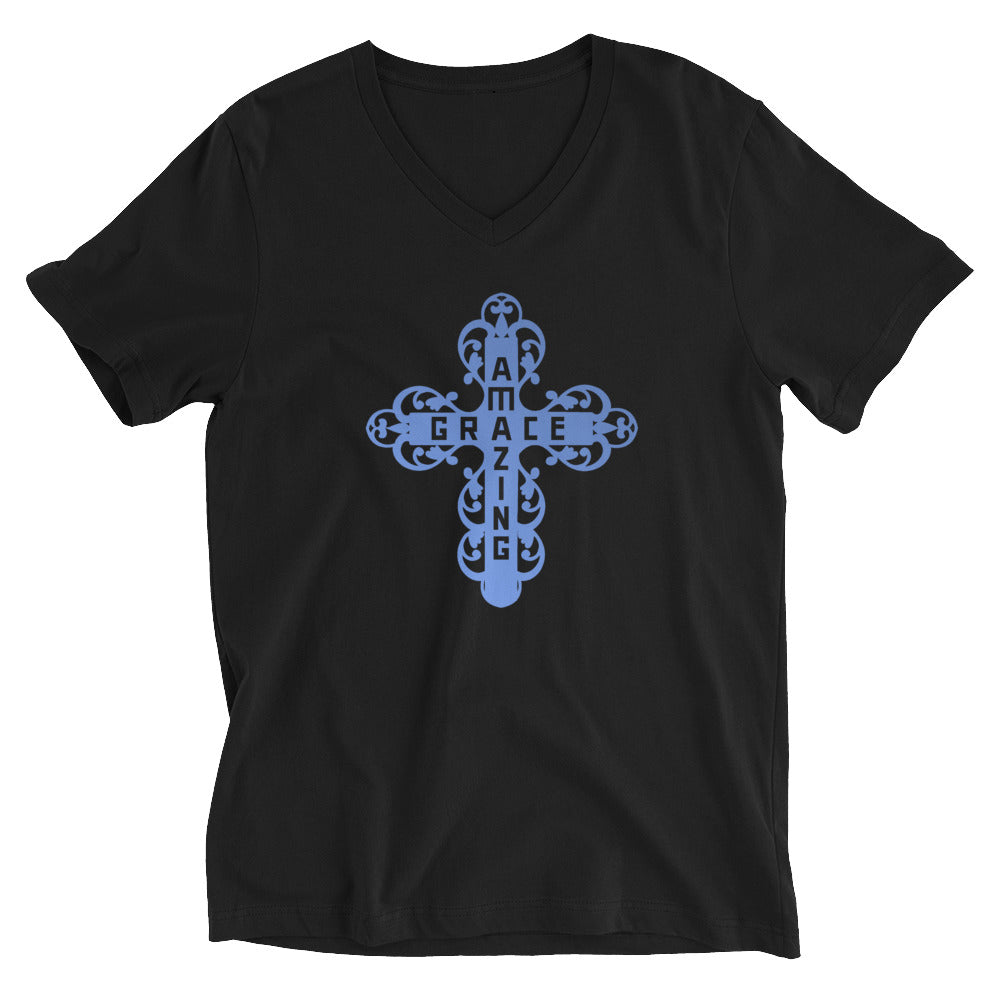 Amazing Grace Filigree Cross V-Neck T-Shirt