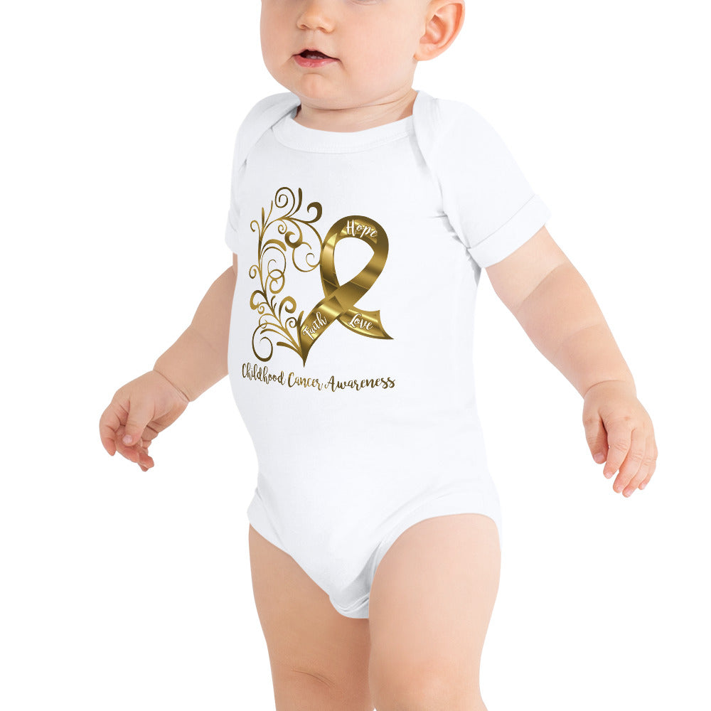 Childhood Cancer Awareness Heart Baby Short Sleeve One-Piece