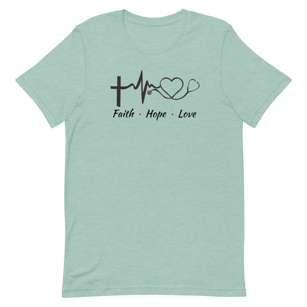Faith Hope Love Heart Stethoscope T-Shirt - Light Colors