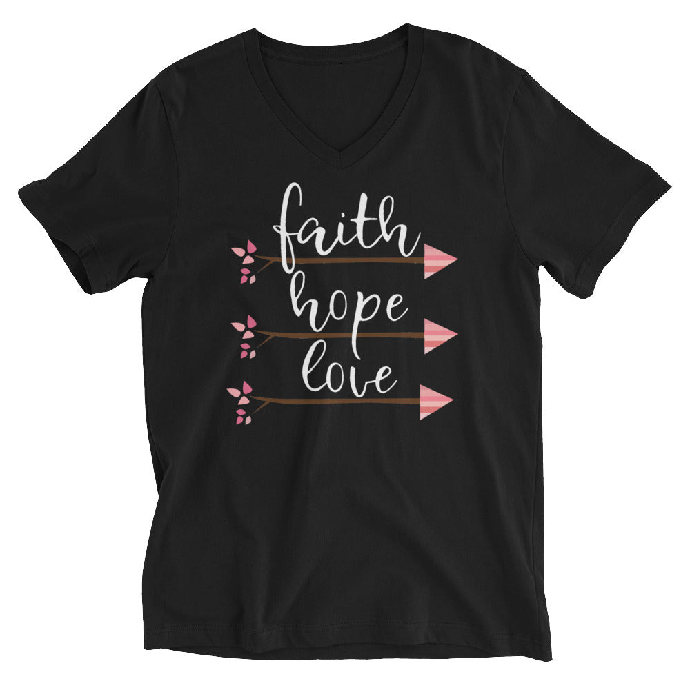 Faith Hope Love Arrows V-Neck Cotton T-Shirt