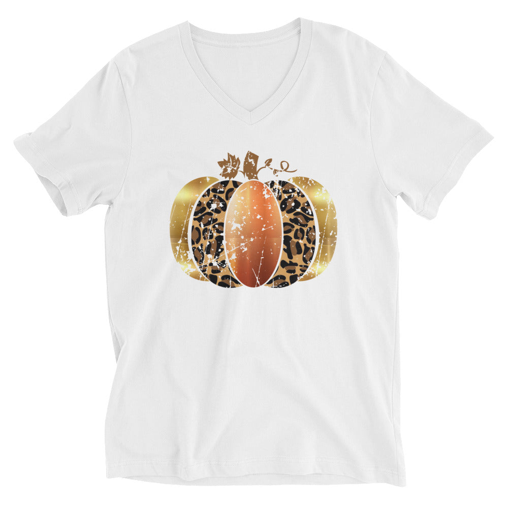 Leopard/Bronze/Gold Pumpkin V-Neck T-Shirt