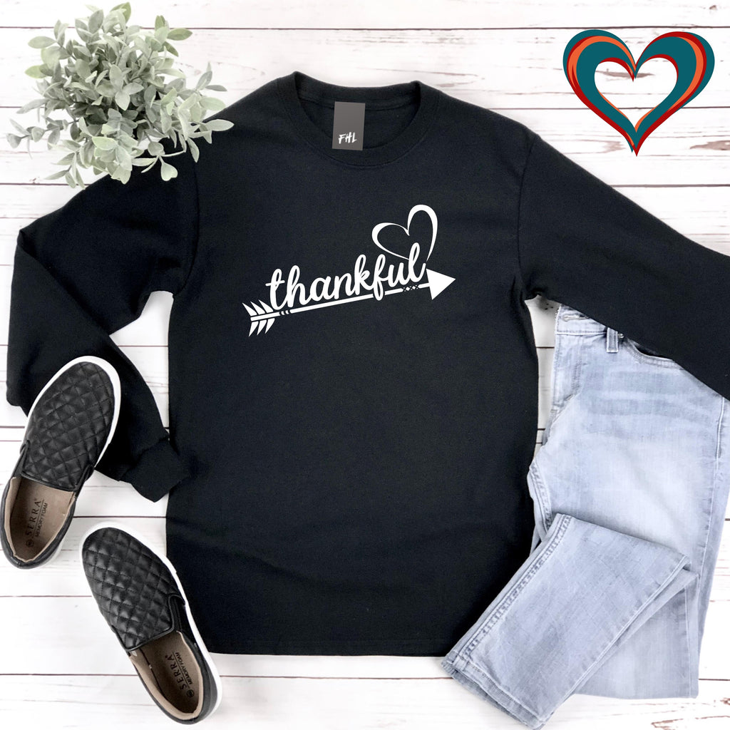 thankful Heart Arrow Plus Size Long Sleeve Shirt (Several Colors Available)