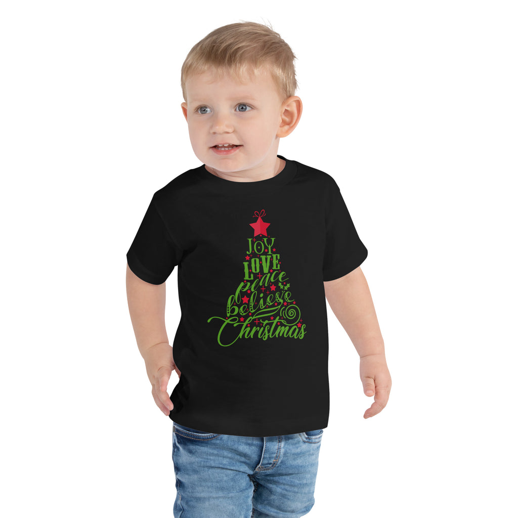 Joy Love Peace Believe Christmas Toddler Short Sleeve Tee - 2 Colors Available