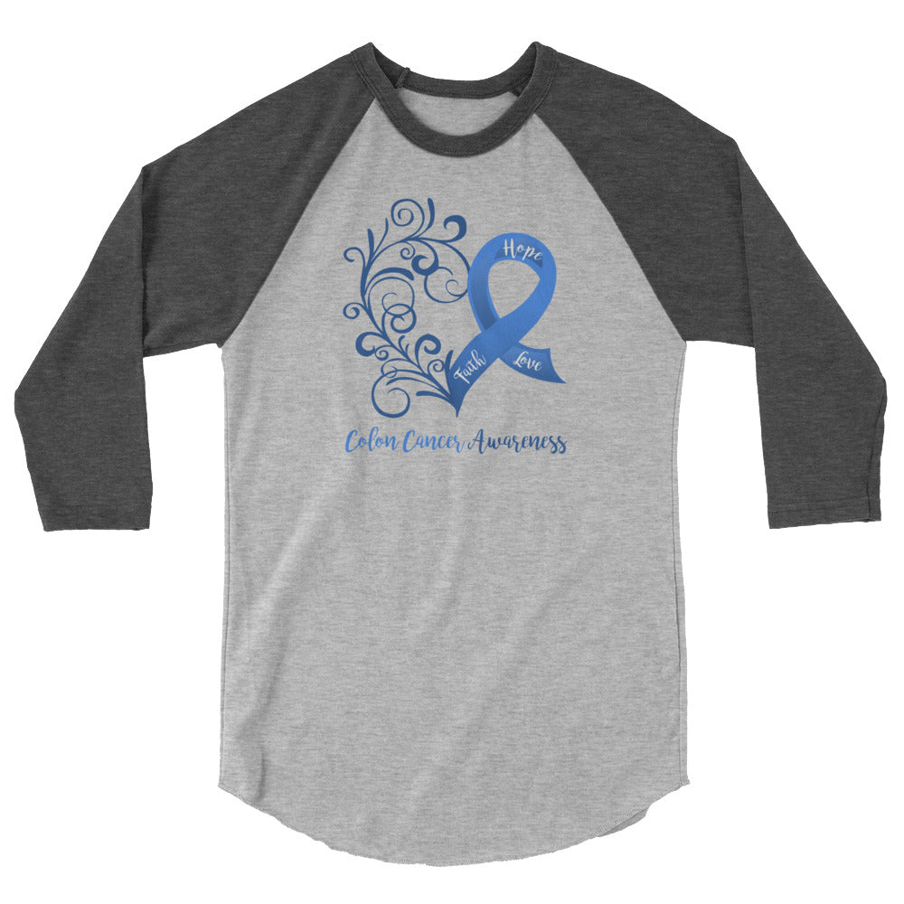 Colon Cancer Awareness Heart 3/4 Sleeve Raglan Shirt