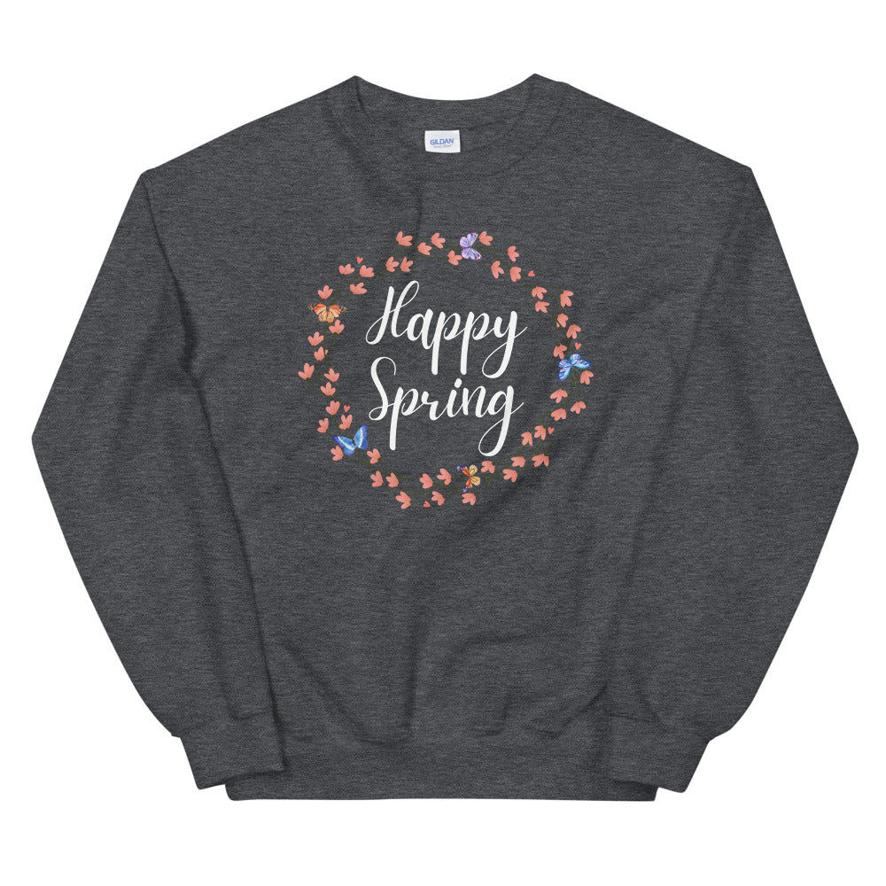 Happy Spring Butterfly Wreath Sweatshirt