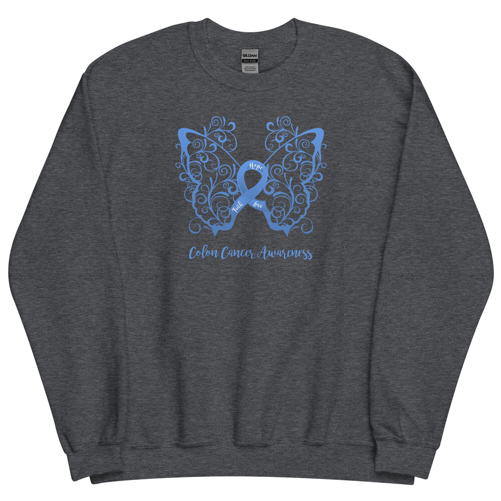 Colon Cancer Awareness Filigree Butterfly Sweatshirt