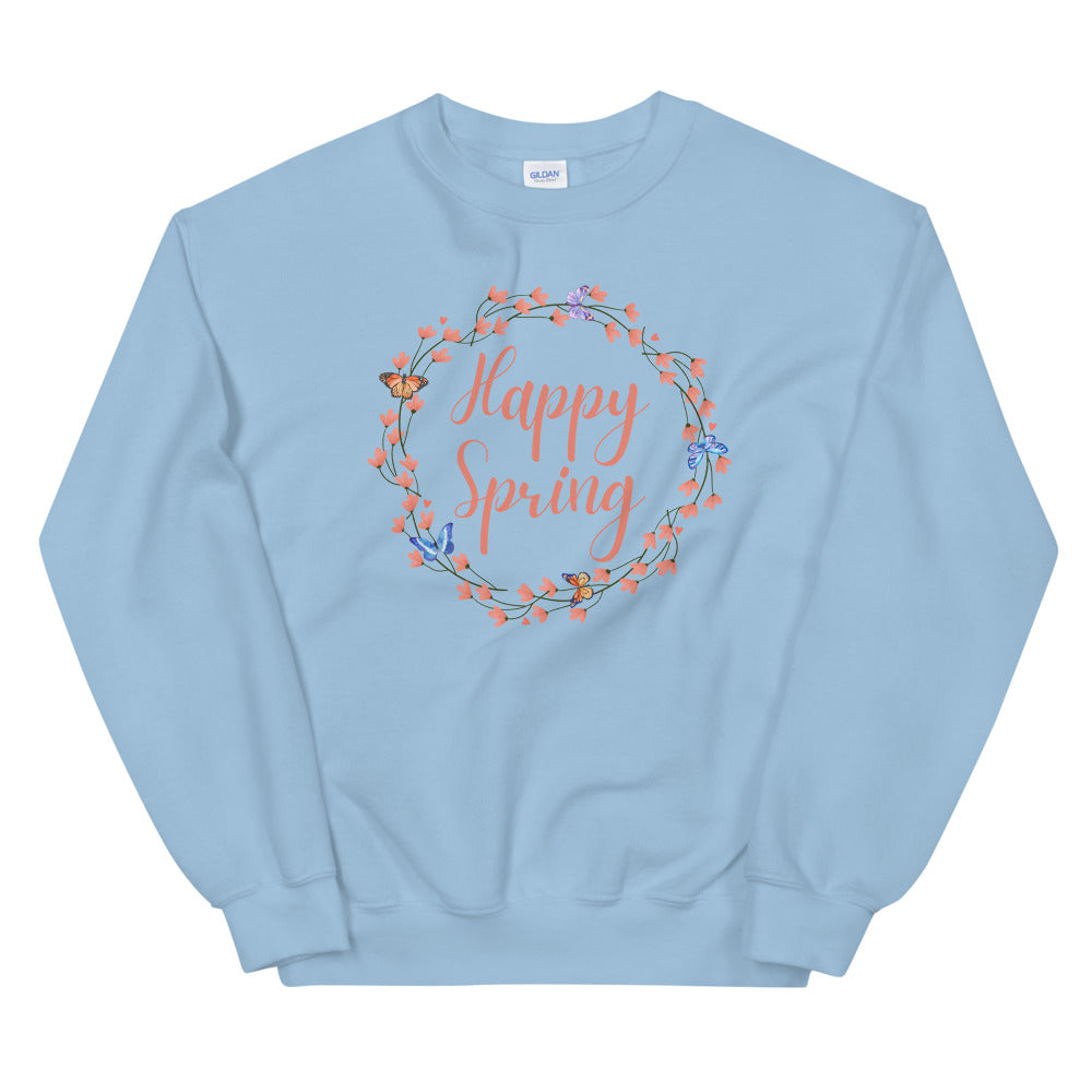 Happy Spring Butterfly Wreath Sweatshirt
