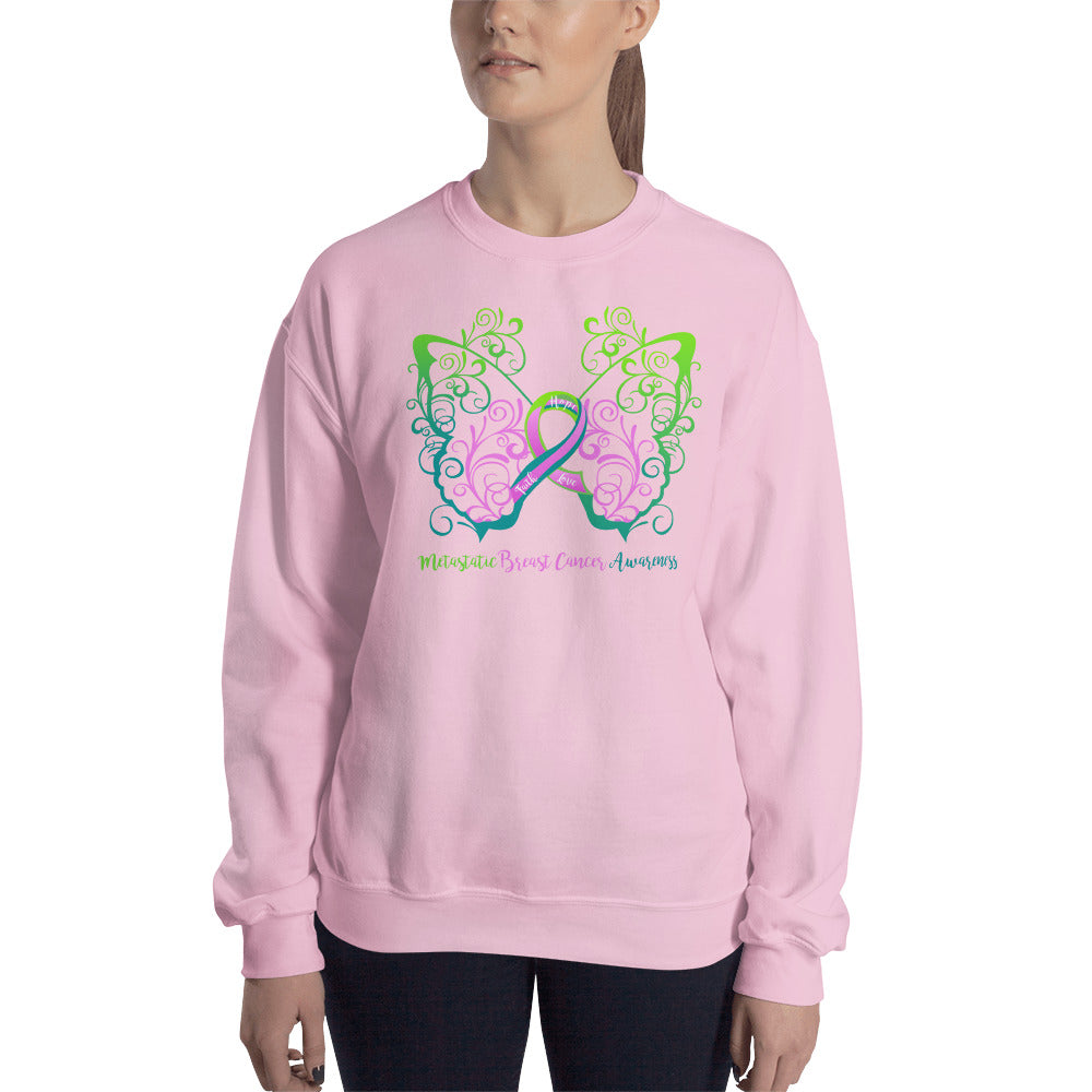 Metastatic Breast Cancer Awareness Filigree Butterfly Pink Sweatshirt