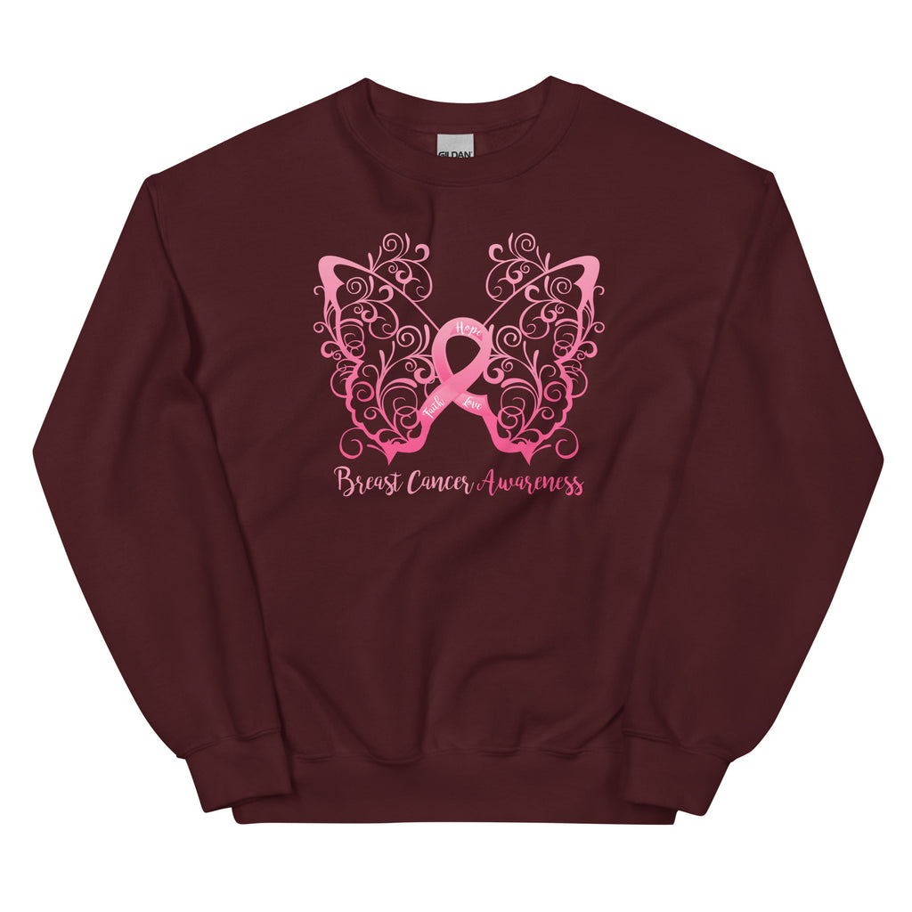 Breast Cancer Awareness Filigree Butterfly Sweatshirt - Several Colors Available