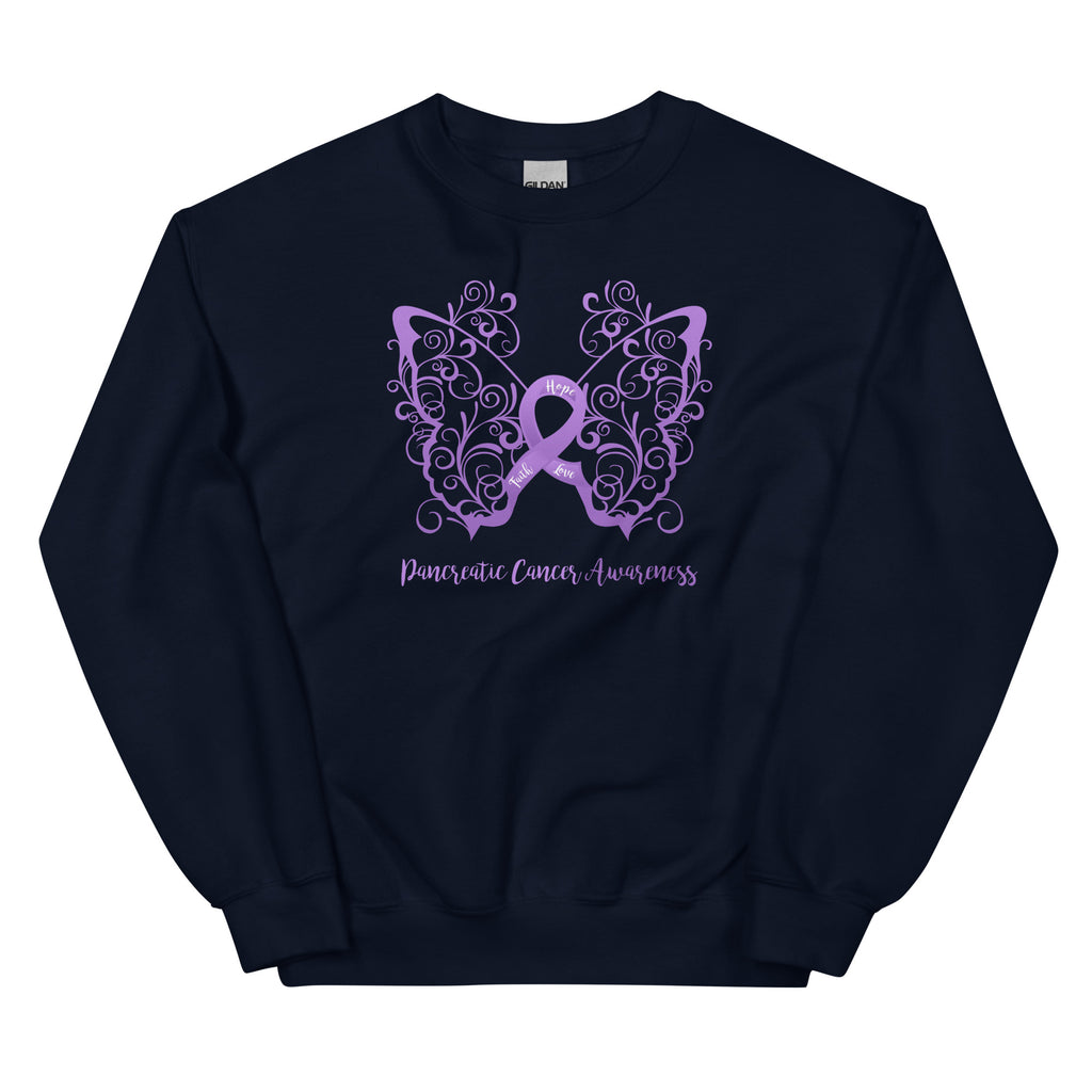 Pancreatic Cancer Awareness Filigree Butterfly Sweatshirt - Several Colors Available