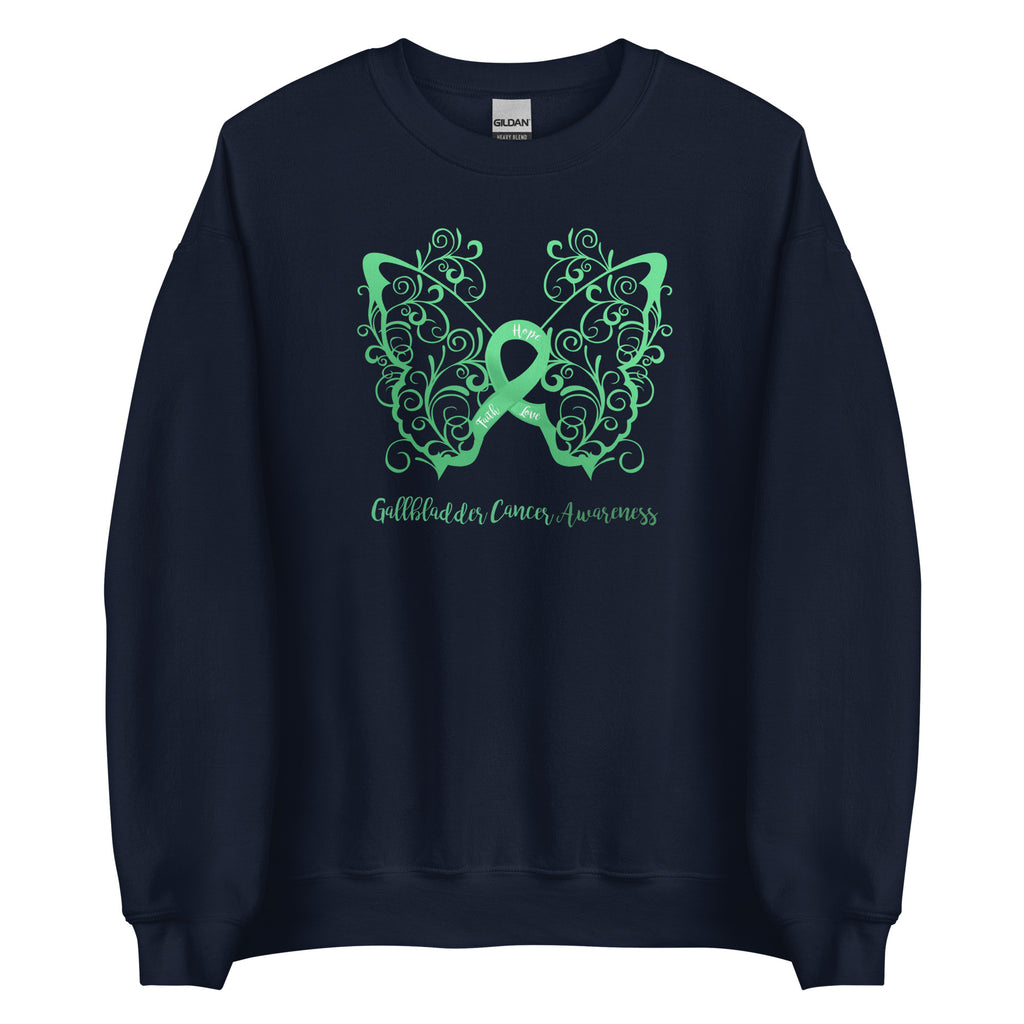 Gallbladder Cancer Awareness Filigree Butterfly Sweatshirt - Several Colors Available