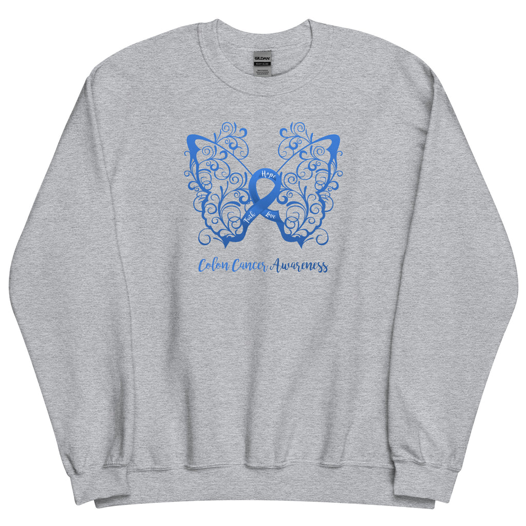 Colon Cancer Awareness Filigree Butterfly Sweatshirt