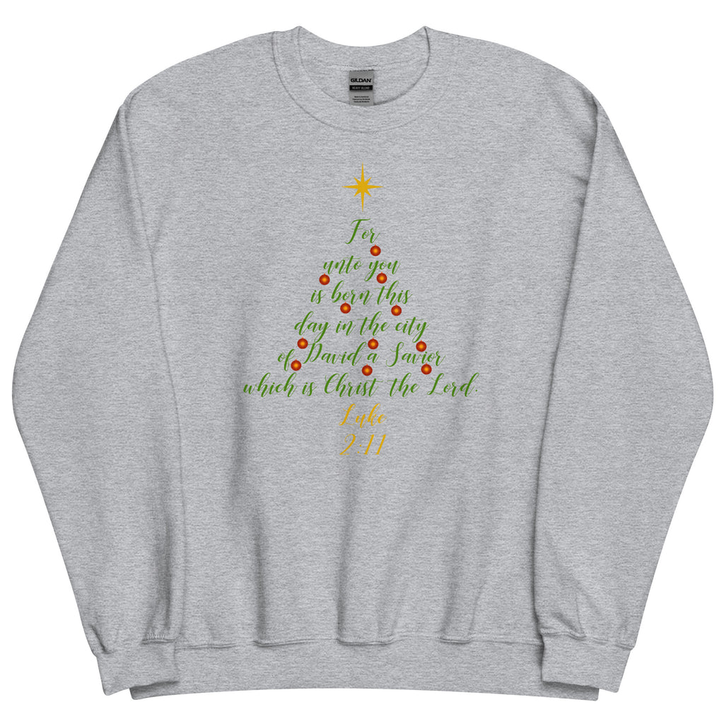 Luke 2:11 Green Christmas Tree Sweatshirt