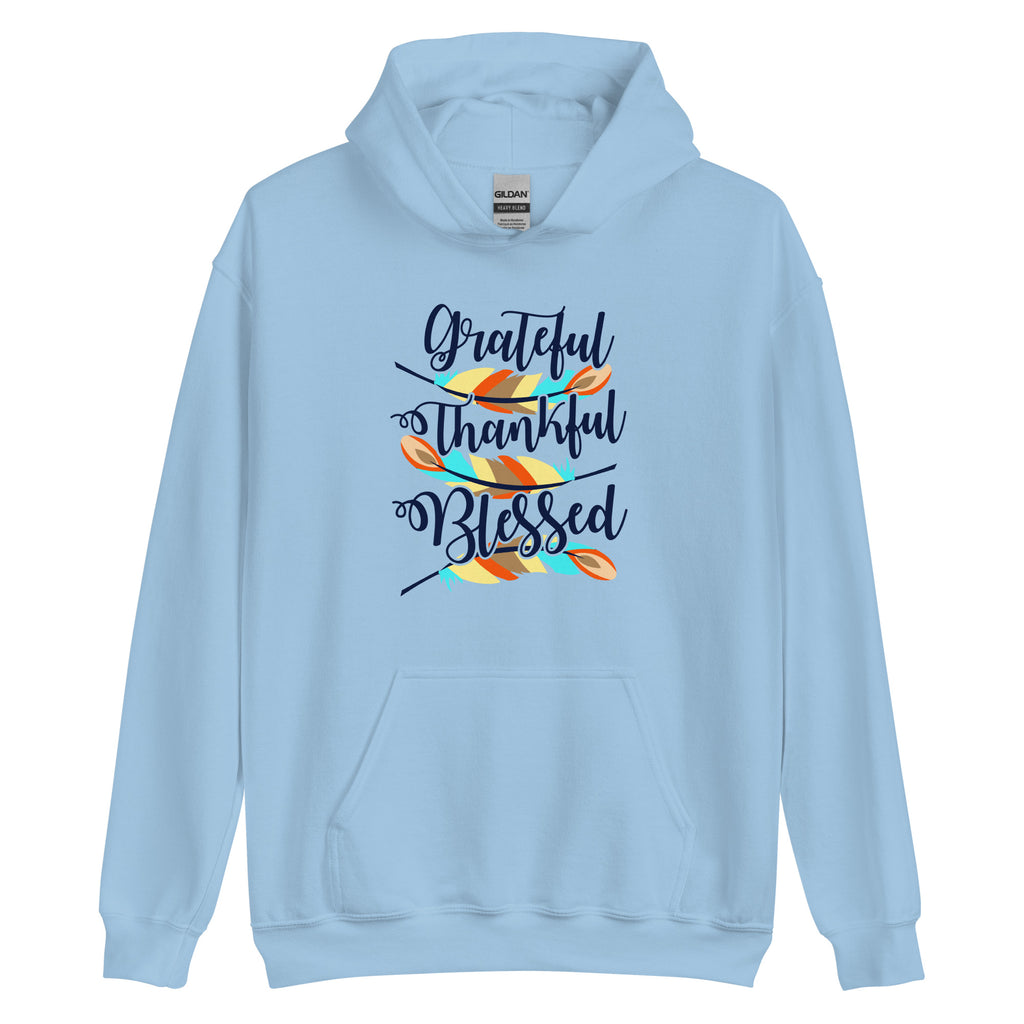 Grateful Thankful Blessed Feathers Hoodie - Dark Colors