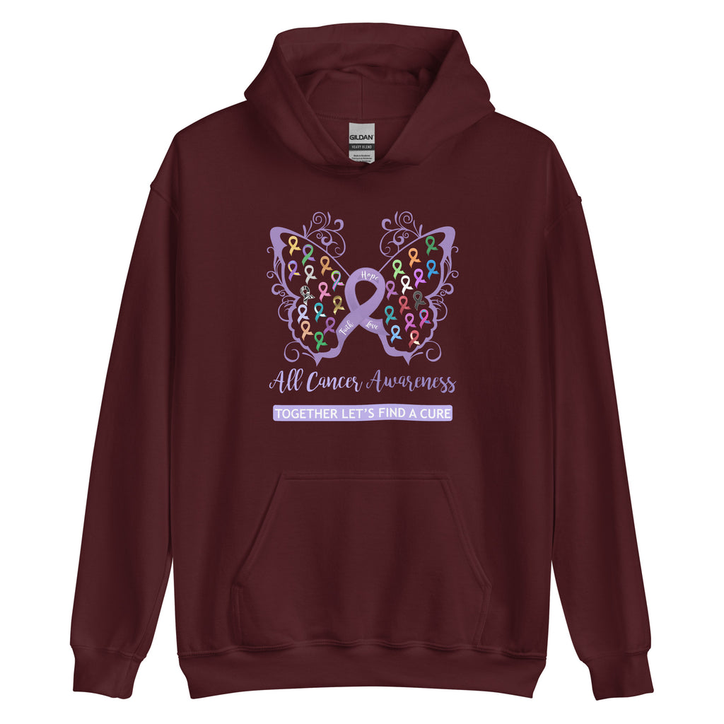 All Cancer Awareness Filigree Butterfly Hoodie - Several Colors Available