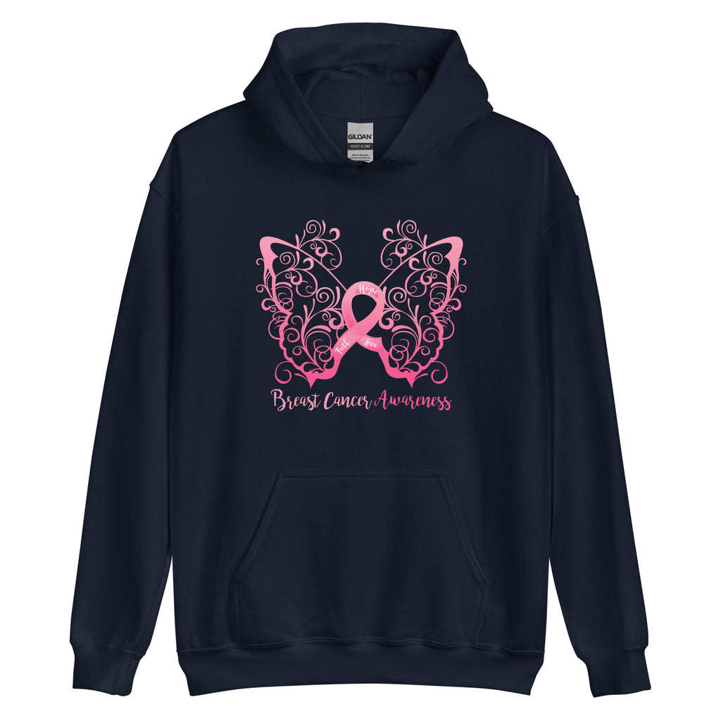 Breast Cancer Awareness Filigree Butterfly Hoodie - Several Colors Available