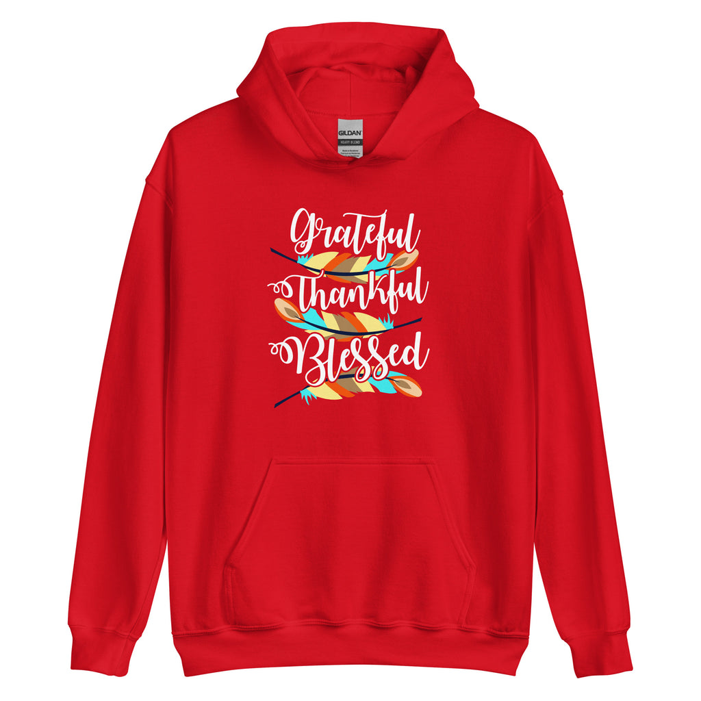 Grateful Thankful Blessed Feathers Hoodie - Dark Colors
