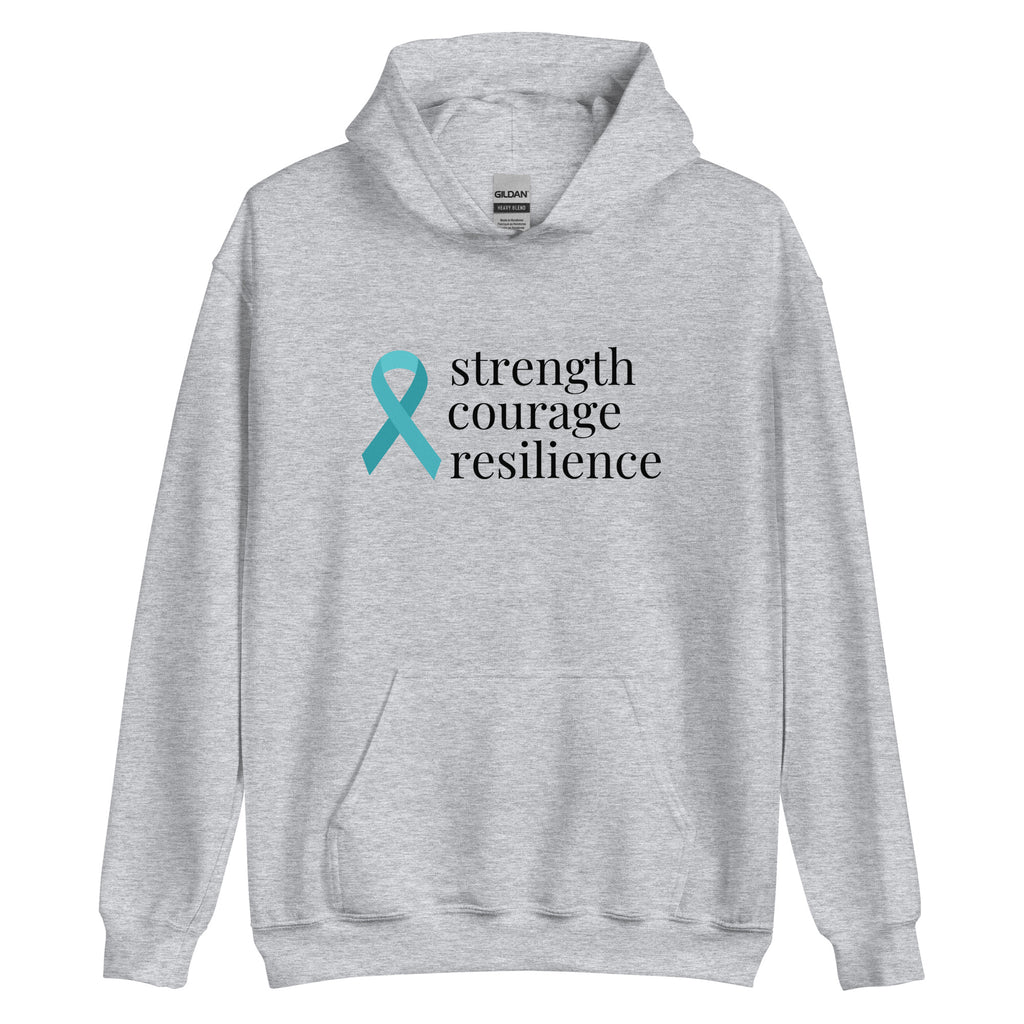 Ovarian Cancer "strength courage resilience" Ribbon Hoodie - Several Colors Available