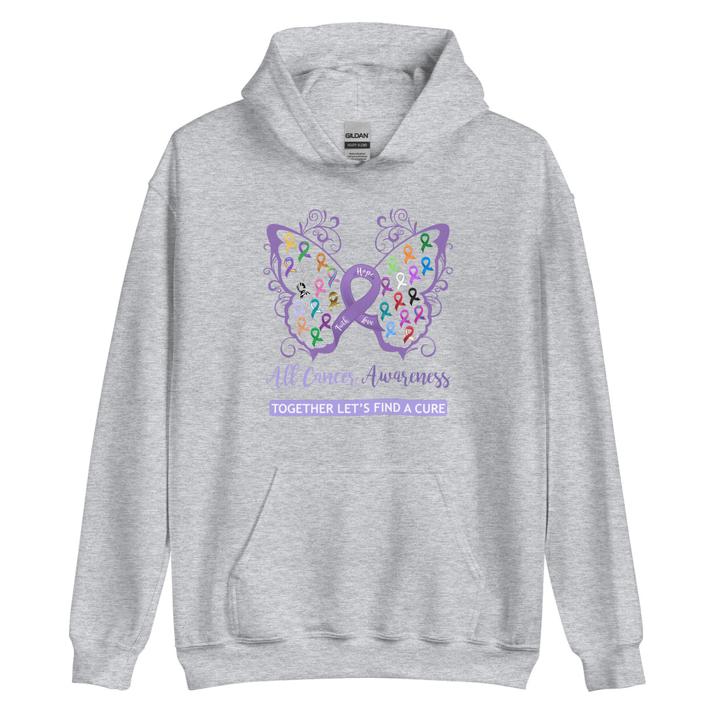 All Cancer Awareness Filigree Butterfly Hoodie - Several Colors Available