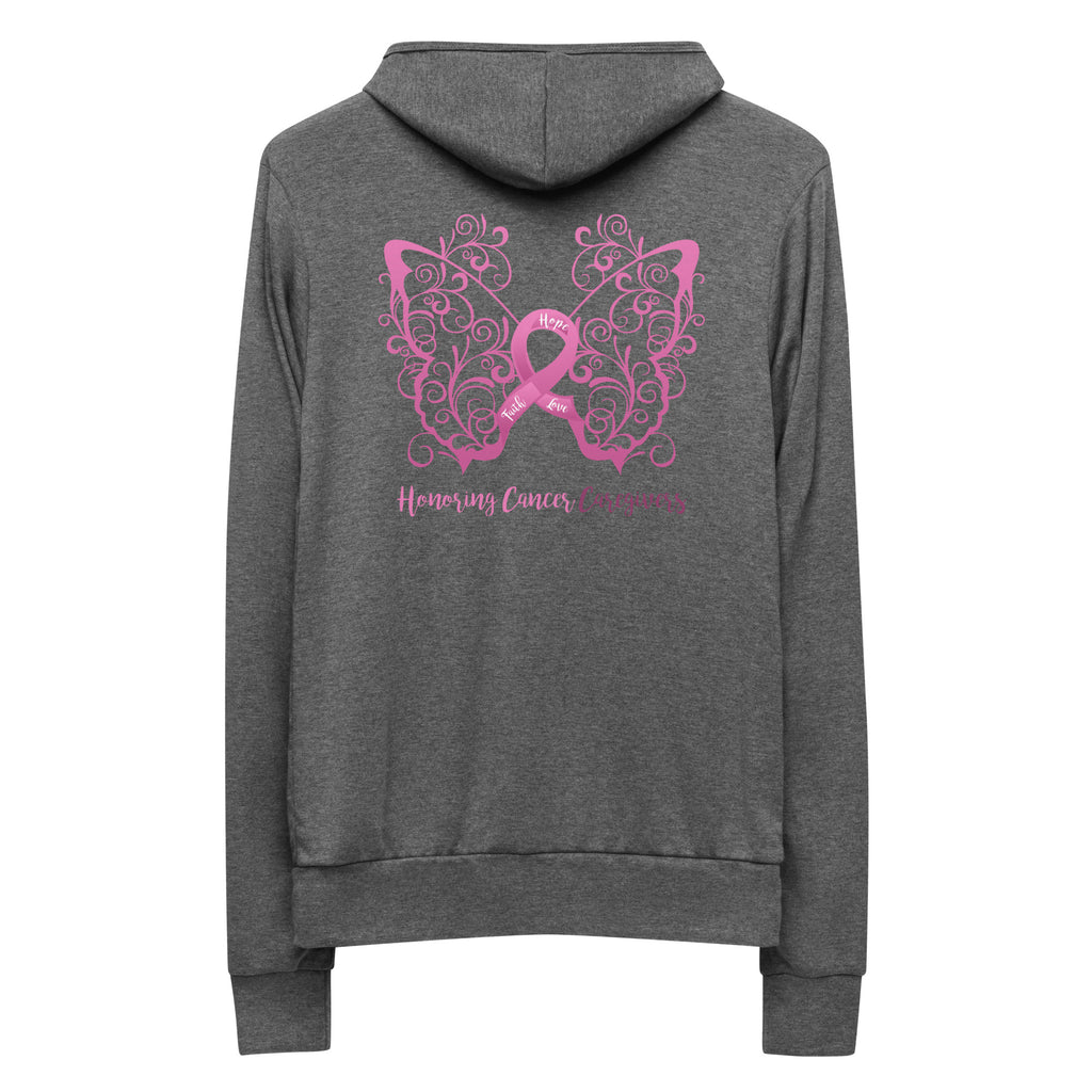 Honoring Cancer Caregivers Filigree Butterfly Lightweight Zip Hoodie - Design Displayed on Back