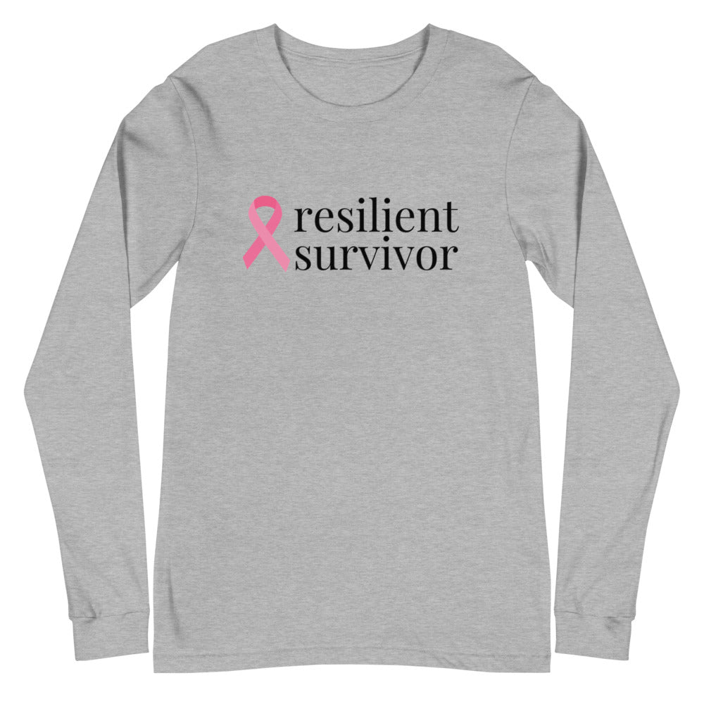 Breast Cancer resilient survivor Ribbon Long Sleeve Tee - Several Colors Available