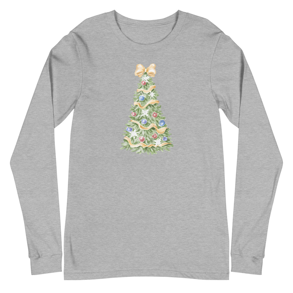 Watercolor Christmas Tree Long Sleeve Tee - Several Colors Available