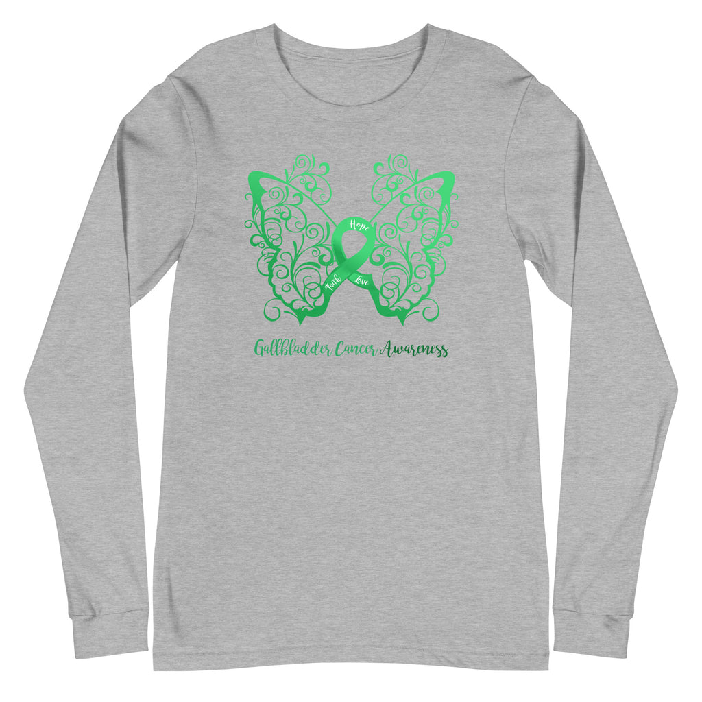 Gallbladder Cancer Awareness Butterfly Filigree Unisex Long Sleeve Tee - Several Colors Available