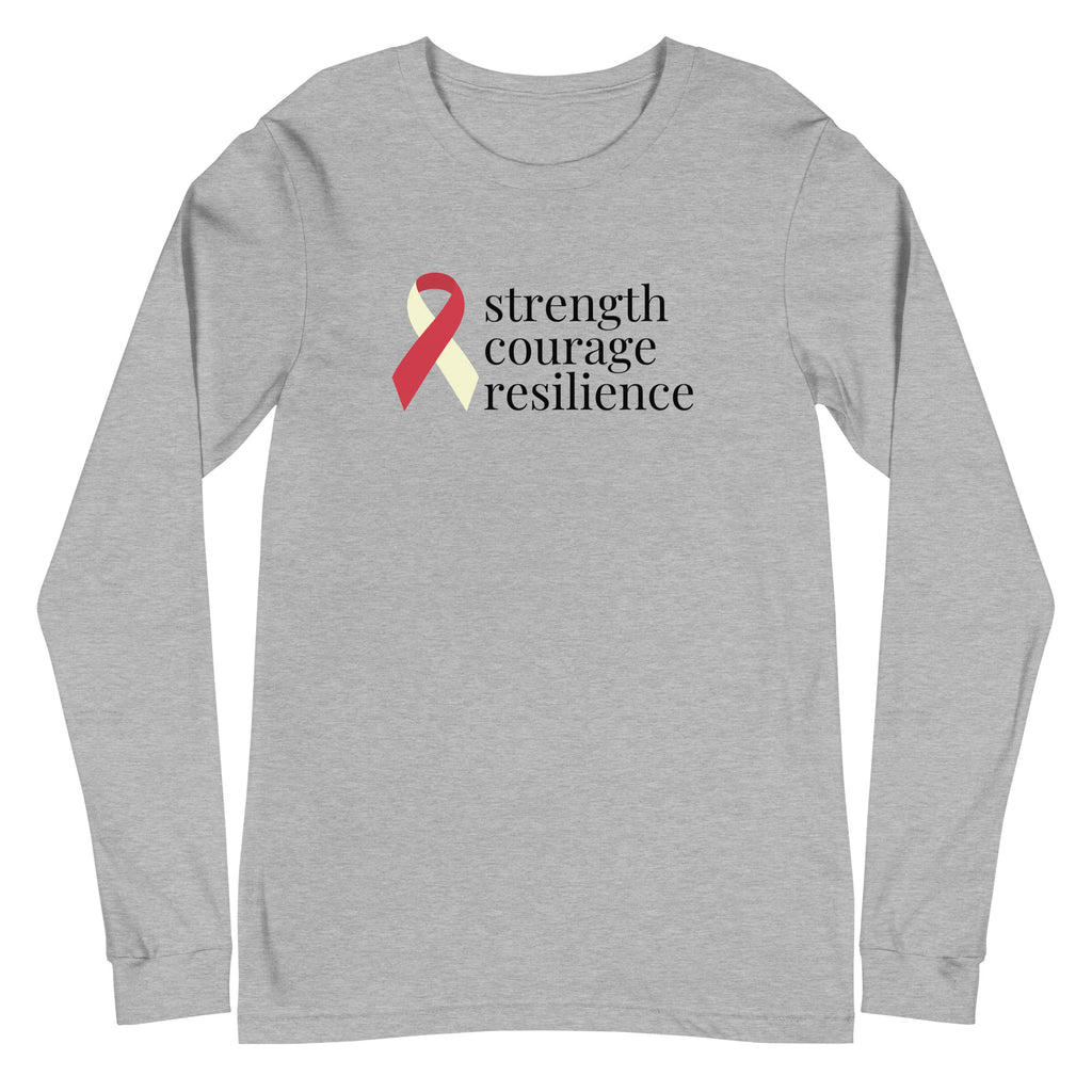 Head Neck Throat Cancer "strength courage resilience" Ribbon Long Sleeve Tee