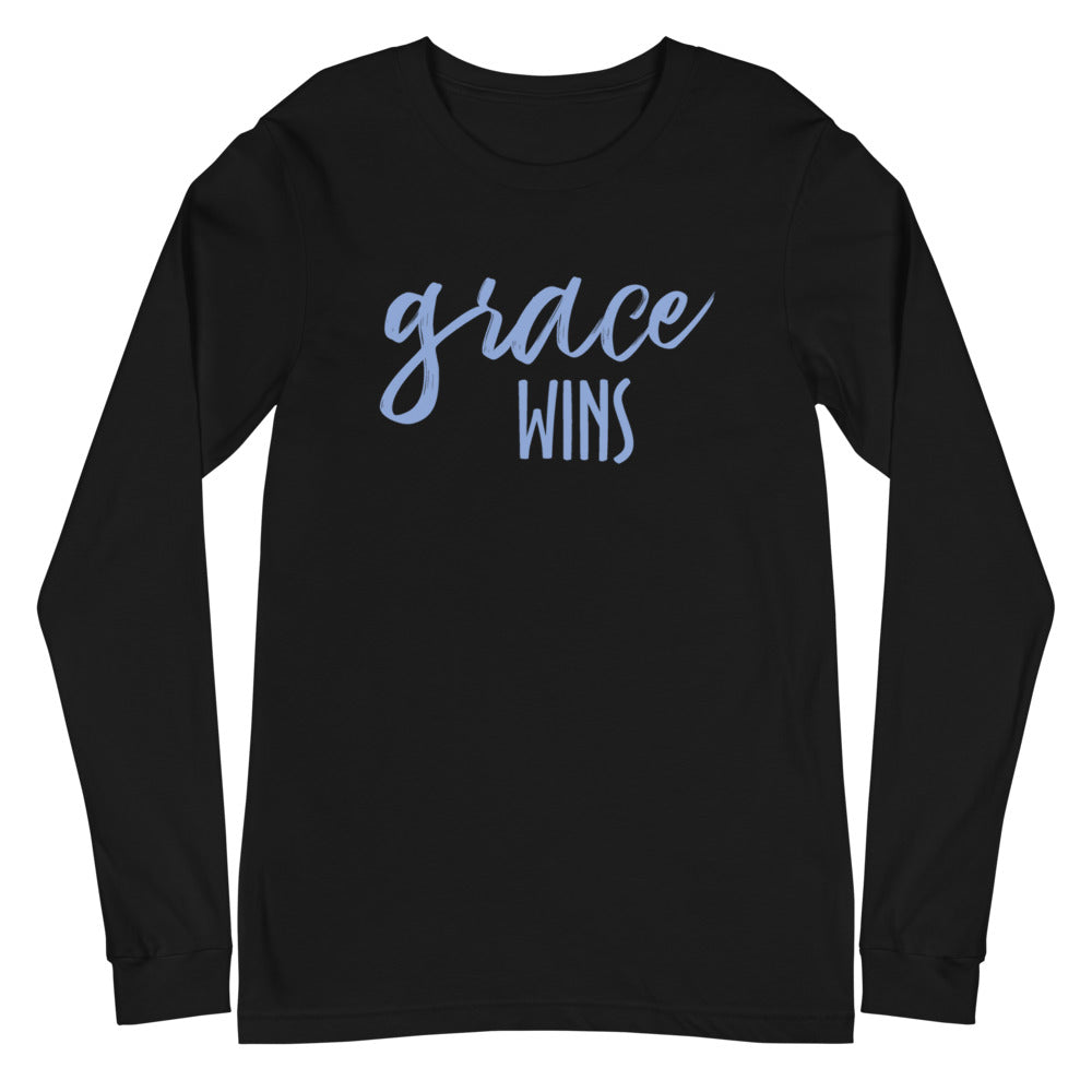 Grace Wins Blue Font Long Sleeve Tee (Several Colors Available)