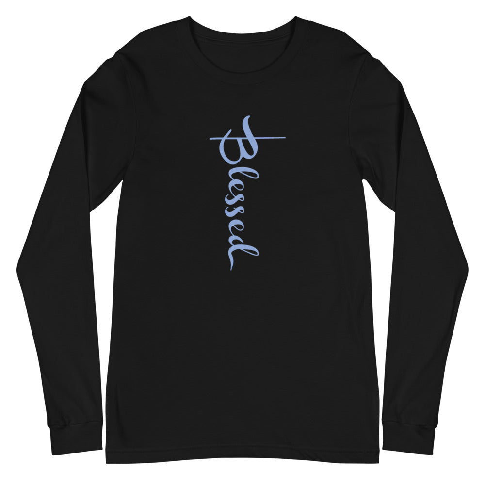 Blessed Simple Blue Font Long Sleeve Tee (Several Colors Available)