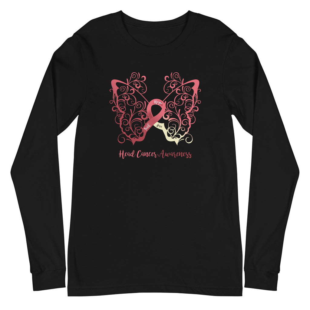 Head Cancer Awareness Butterfly Long Sleeve Tee - Several Colors Available