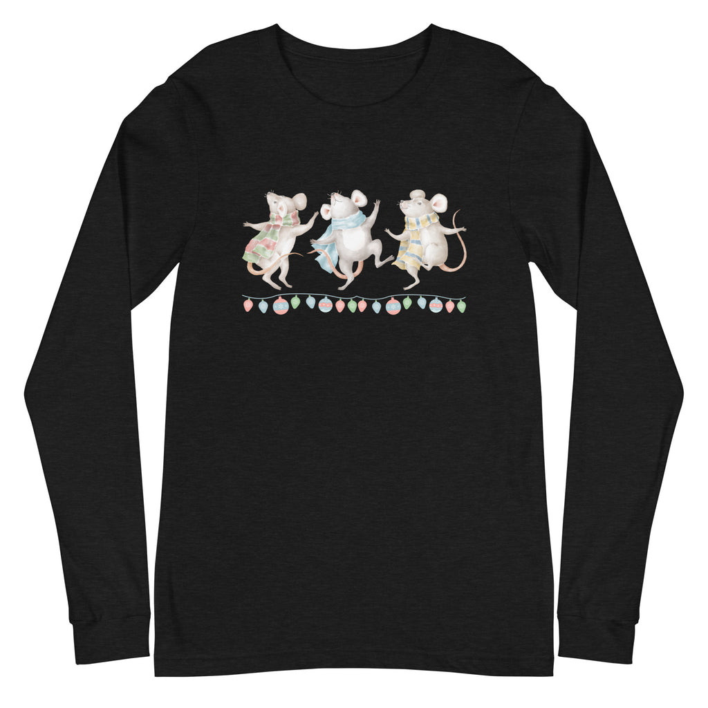 Vintage Christmas Dancing Mice Long Sleeve Tee (Several Colors Available)